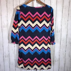 Vibrant Chevron Dress with Three Quarter Sleeves